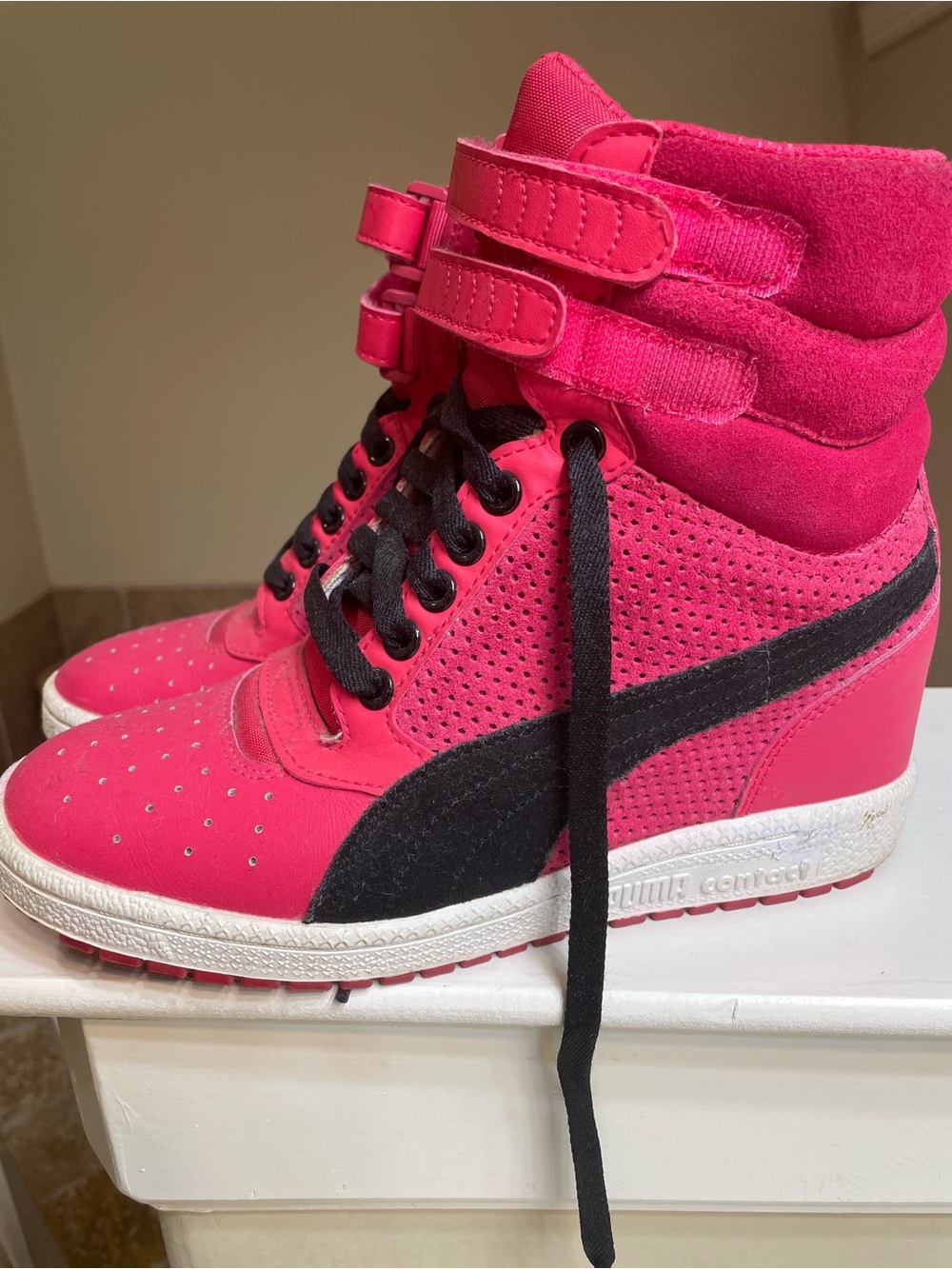 Puma Women's Hot Pink and Black High-Top Wedge Sneakers
